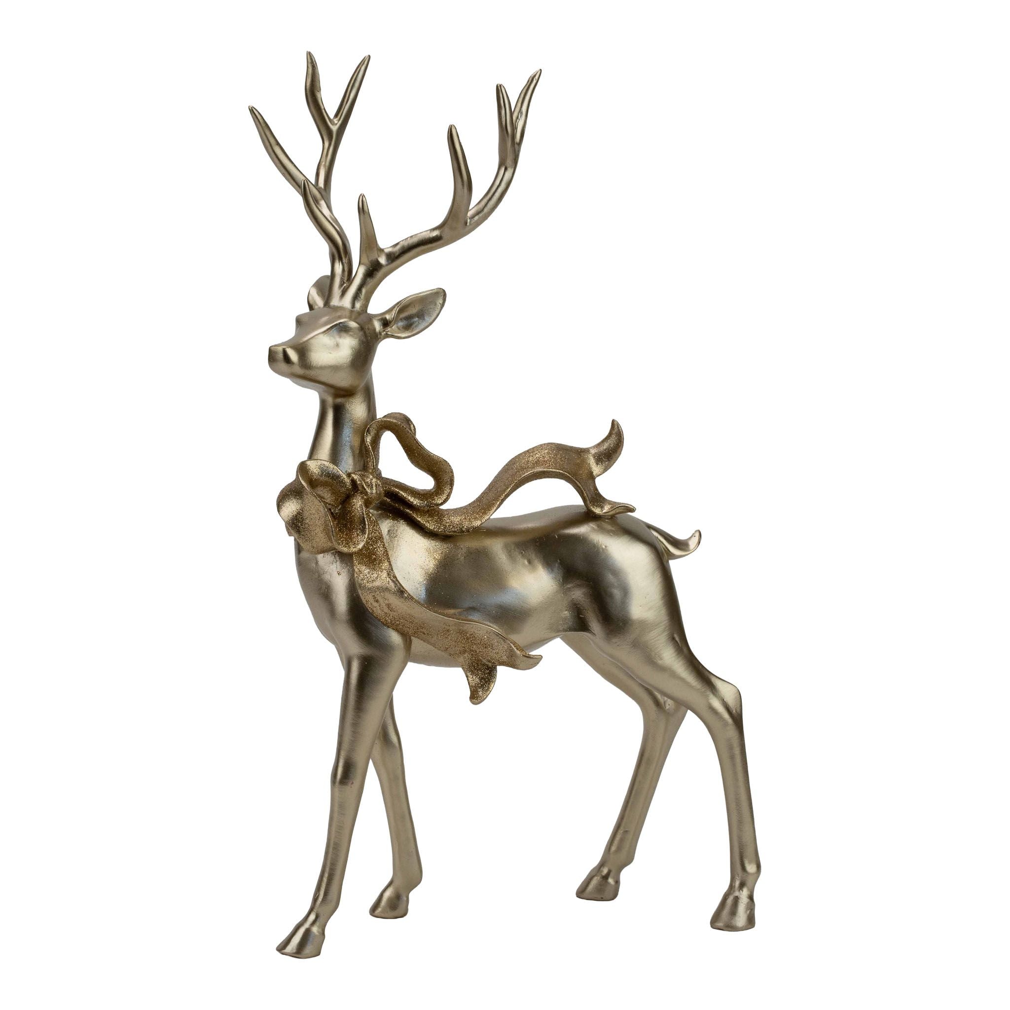 45cm Champagne Standing Deer with Bow