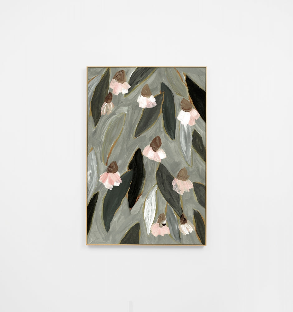Gum Flower Portrait Dark Canvas Print | Oak Frame