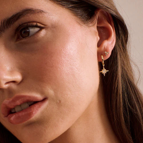 Huggies with Hanging Star | 18KT Yellow Gold Plate