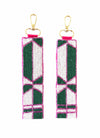 Beaded Keychain | Green, Pink + White Abstract