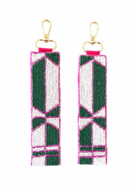 Beaded Keychain | Green, Pink + White Abstract