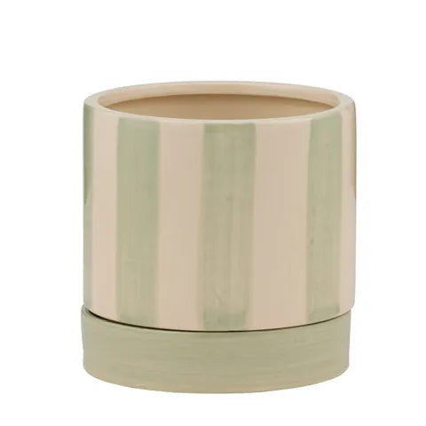 Tyra Ceramic Pot with Saucer | Green/Ivory