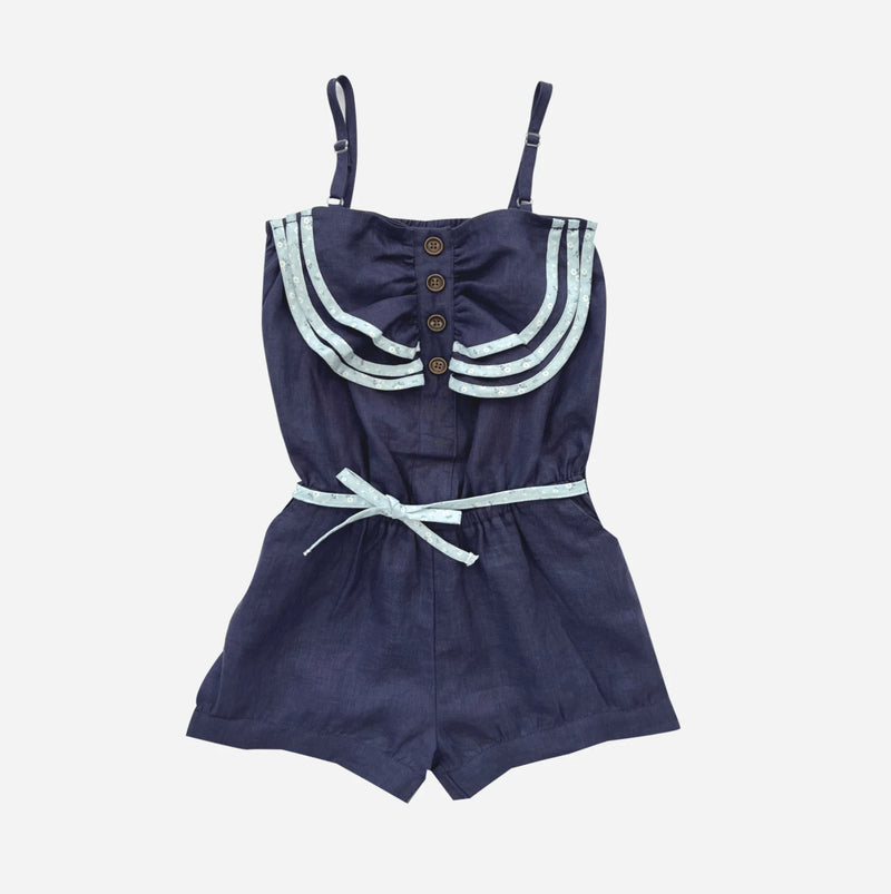 Girls Miranda Playsuit | Navy Linen