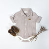 Baby Boys Dress Shirt Romper | Beige Pinstripe
