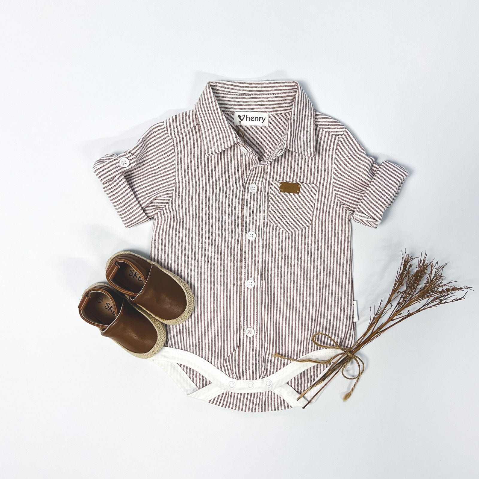 Baby Boys Dress Shirt Romper Beige Pinstripe – Whatever Mudgee