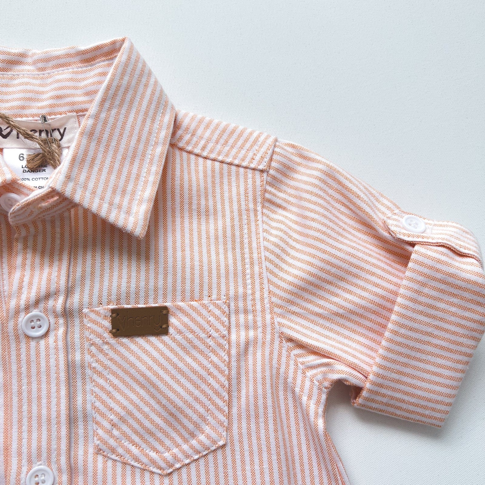 Baby Boys Dress Shirt Romper | Tangerine Pinstripe