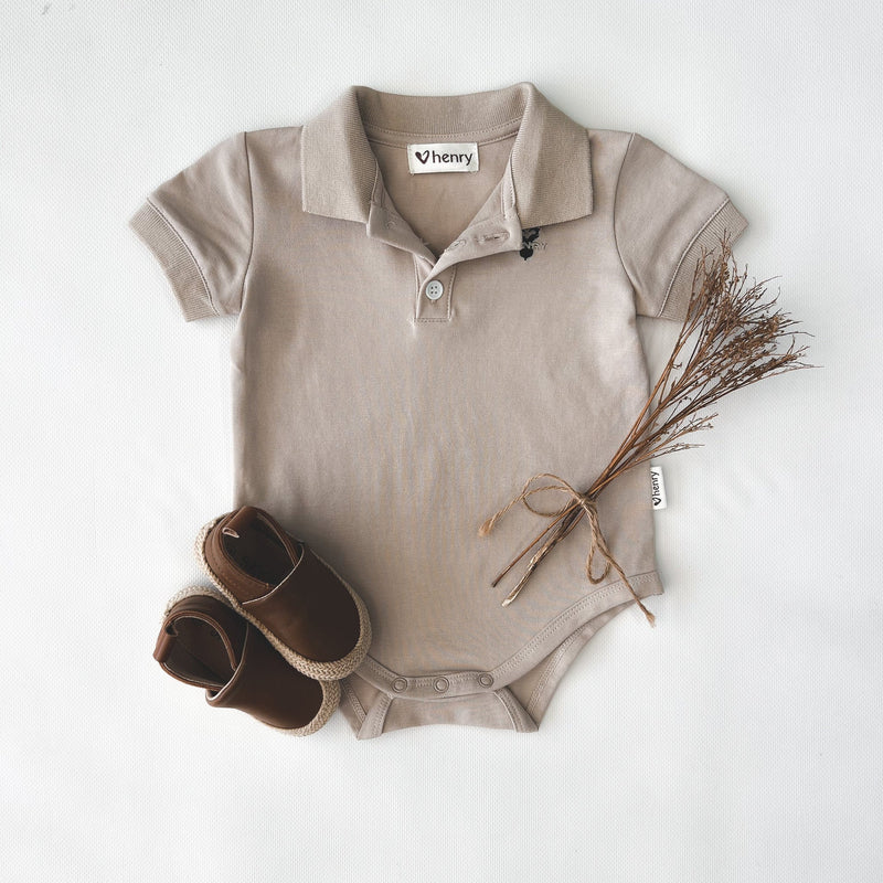 Baby Boys Polo Romper | Dusty Beige