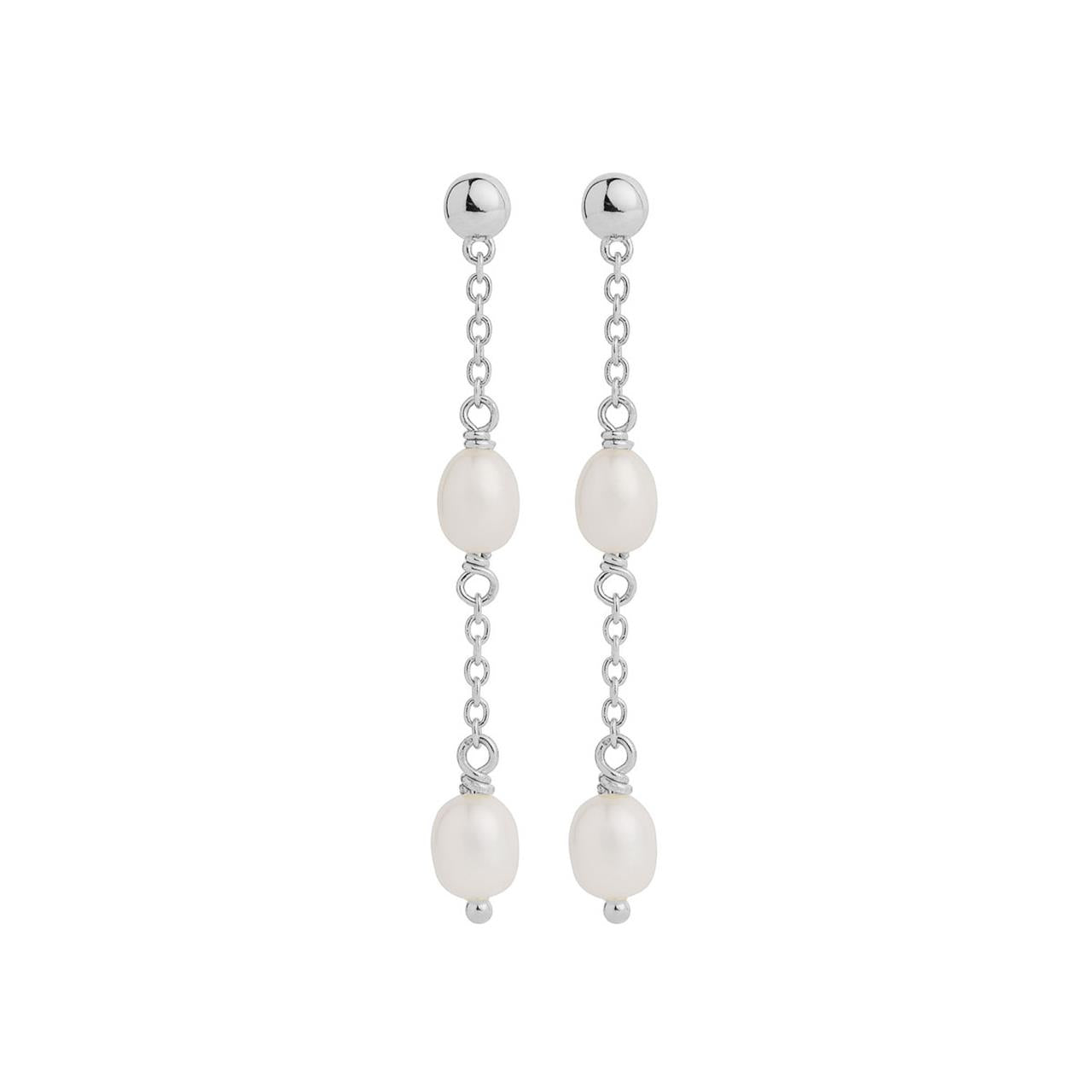 Tidal Whisper Silver Double Pearl Earring
