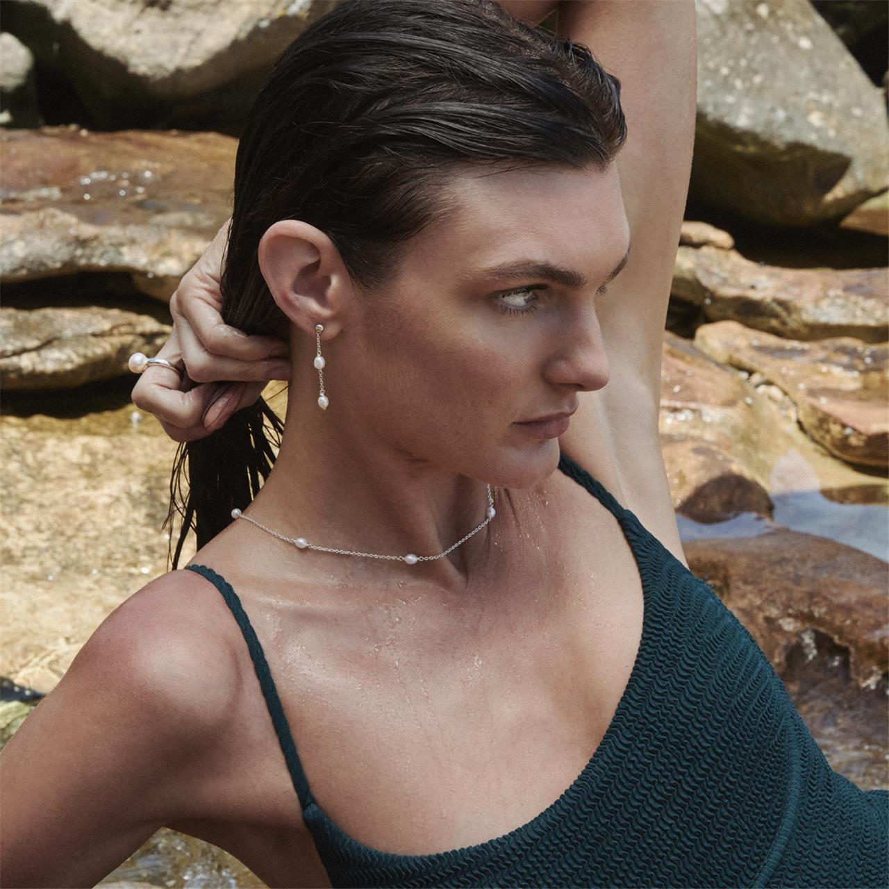 Tidal Whisper Silver Double Pearl Earring