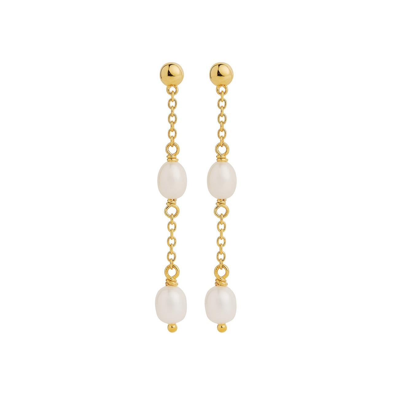 Tidal Whisper Yellow Gold Double Pearl Earring