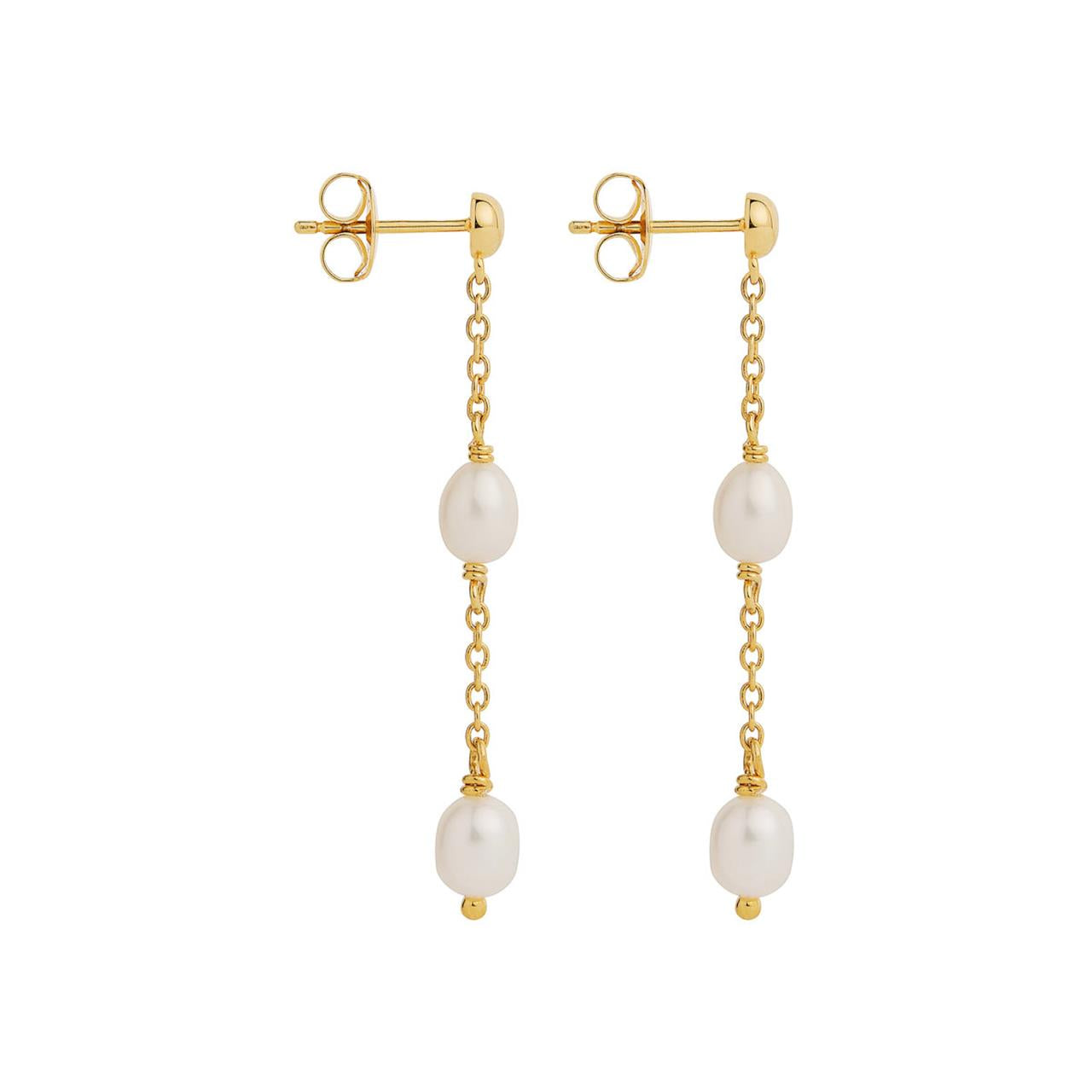 Tidal Whisper Yellow Gold Double Pearl Earring