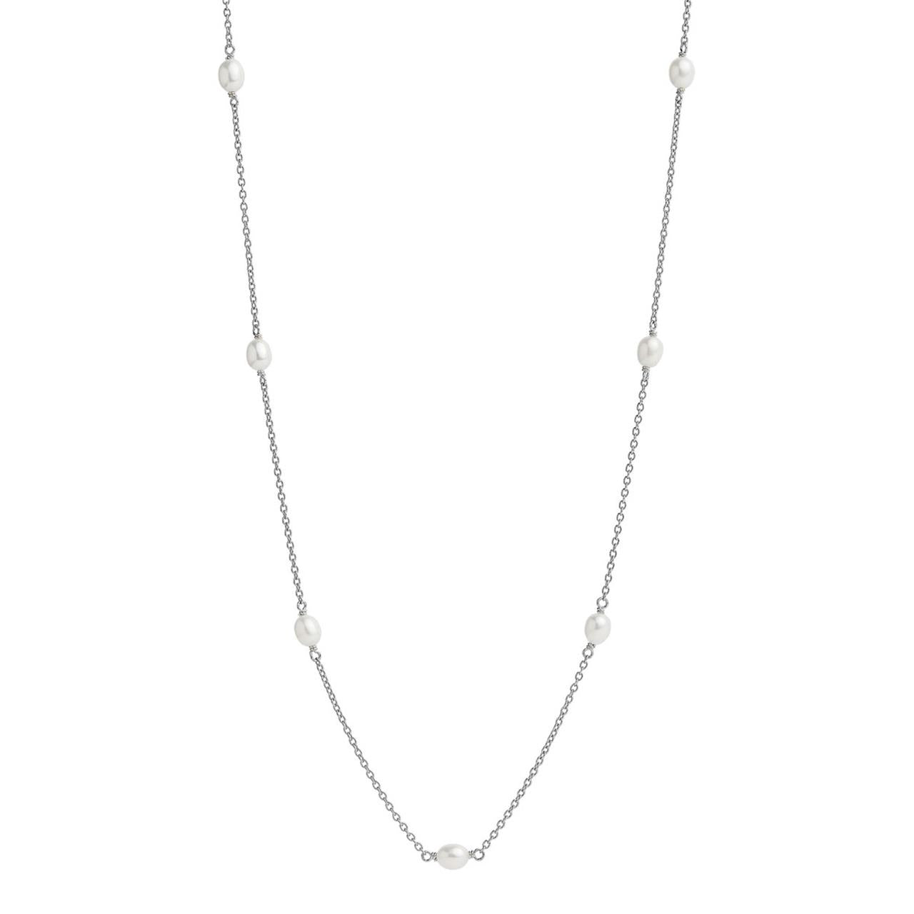 Tidal Whisper Silver Pearl Necklace