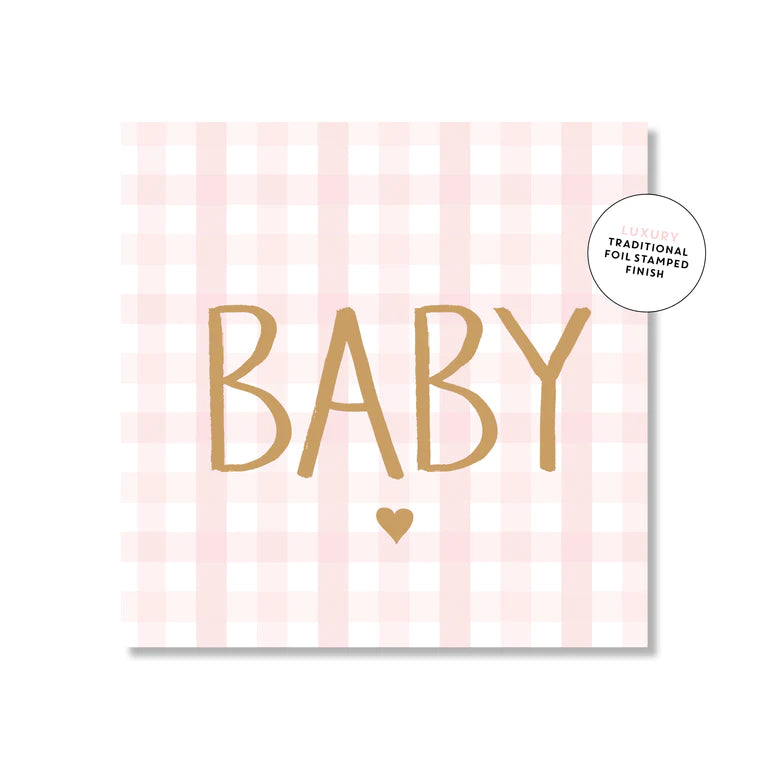 Gingham Pink Baby Square | Greeting Card