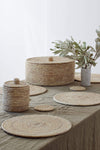 Round Palm Fibre  Placemats | Set of 8 In Basket With Lid