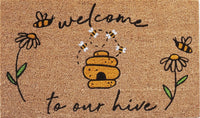 Welcome To Our Hive Doormat Black & Yellow