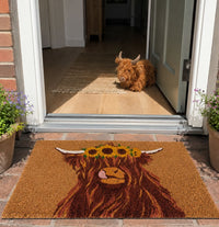 Highland Cow Doormat Brown