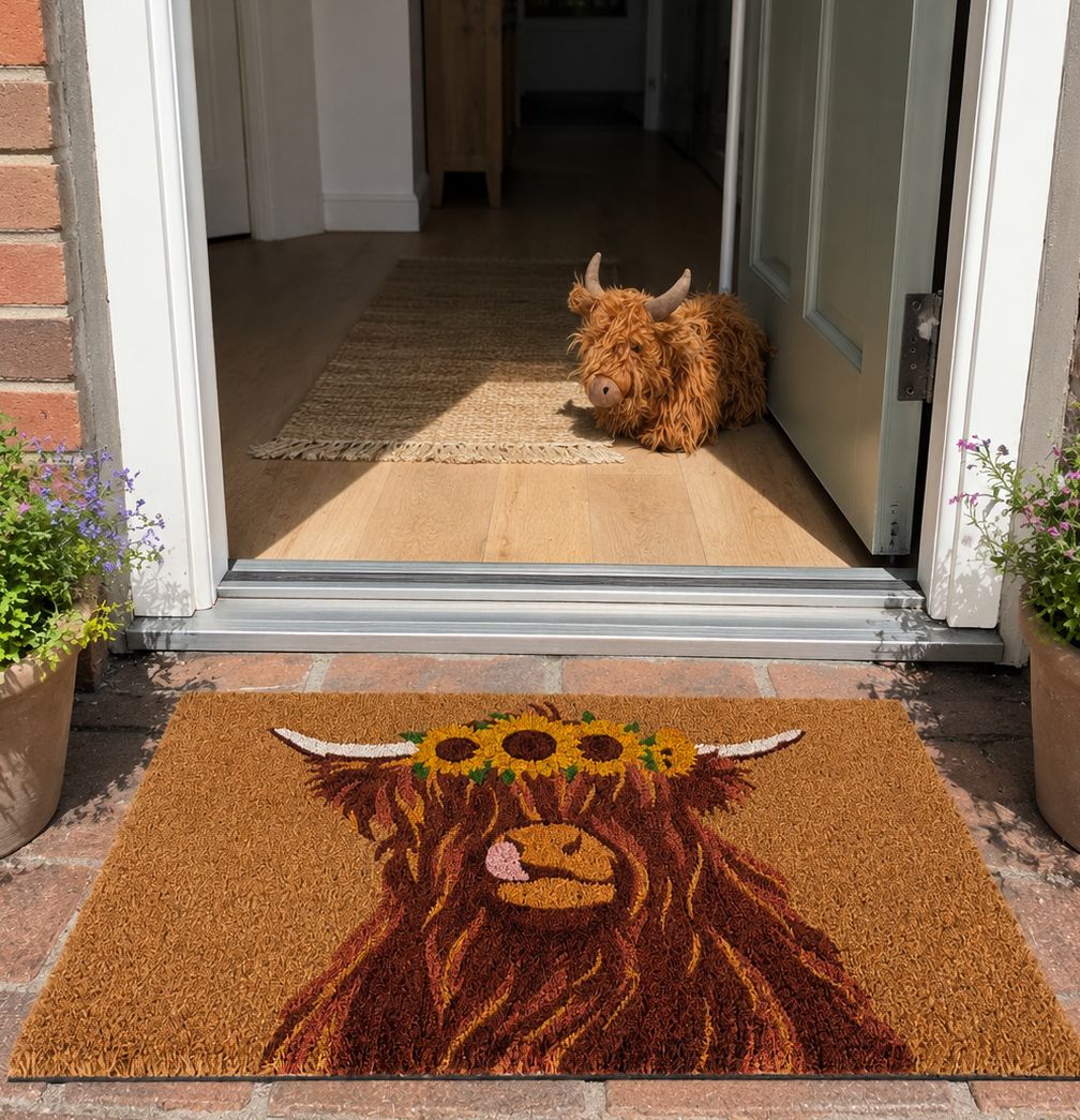 Highland Cow Doormat Brown