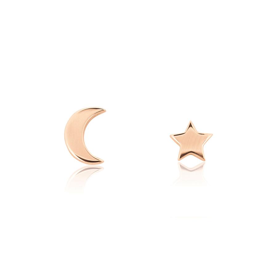Star + Moon Stud Earring | Rose Gold