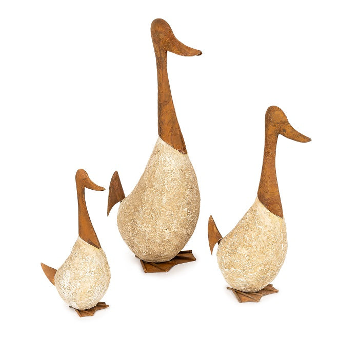 Set of 3 Poly Rust Garden Geese