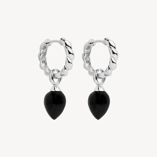Dew Drop Silver Gemstone Earrings | Black Onyx