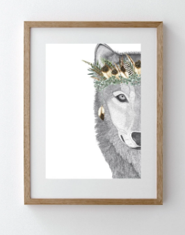 William The Wolf With Luxe Feather Crown Dot Print