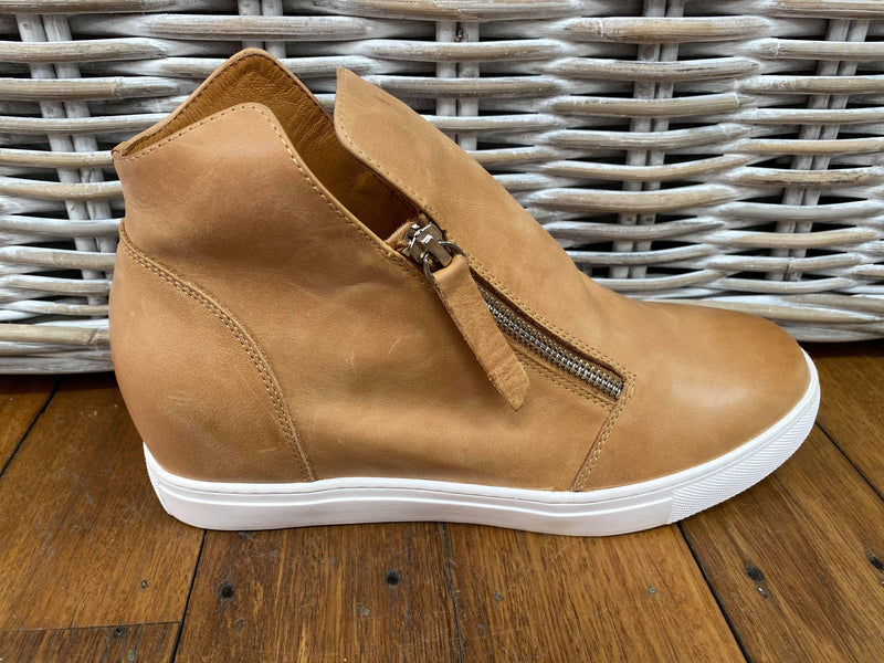 Capri Wedge Zippered Sneaker Shoe | Tan