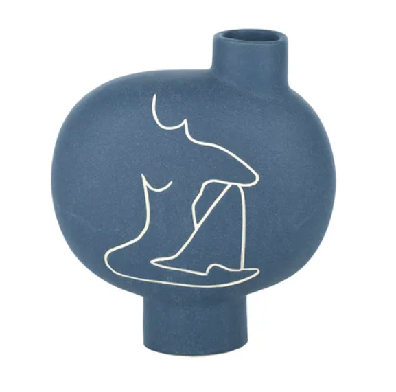 Evie Ceramic Vase | Denim + White | 20x23cm