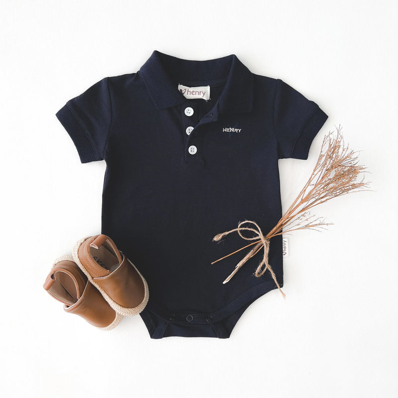 Baby Boys Polo Romper | Navy