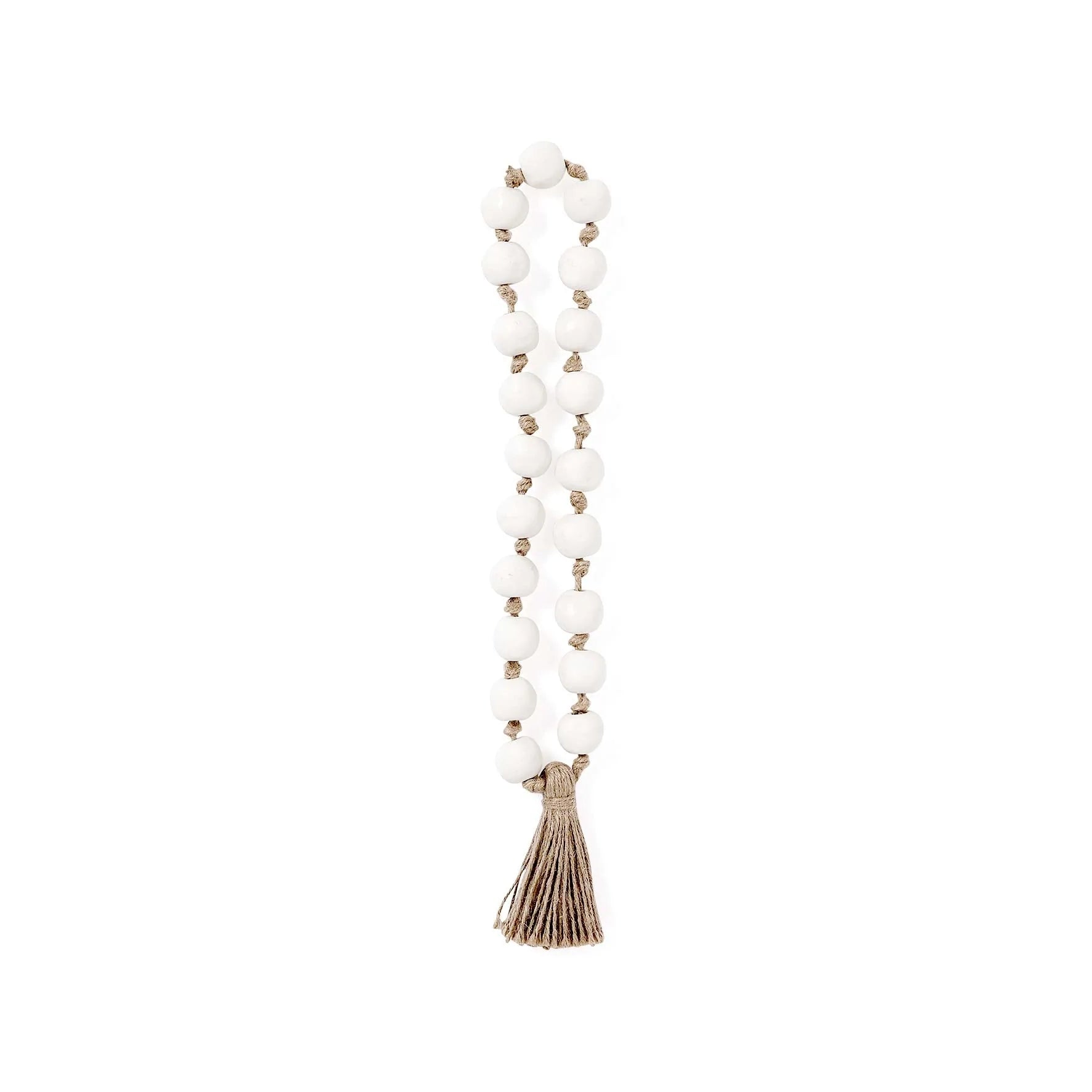 Ceramic Bead Strand With Jute Tassel | White
