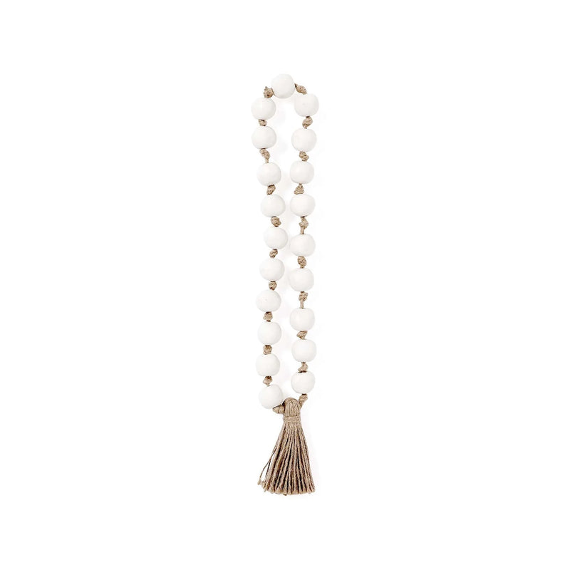 Ceramic Bead Strand With Jute Tassel | White