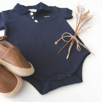 Baby Boys Polo Romper | Navy