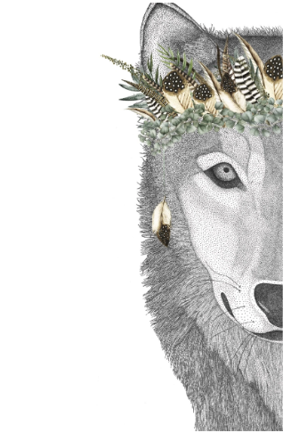 William The Wolf With Luxe Feather Crown Dot Print