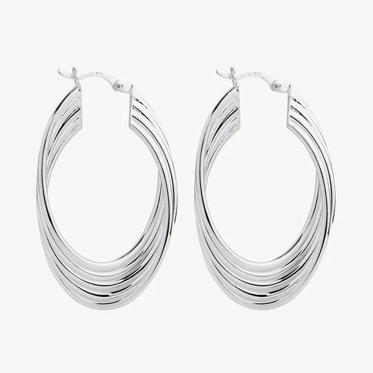 Awaken Oval Silver Hoop Earrings
