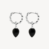 Dew Drop Silver Gemstone Earrings | Black Onyx