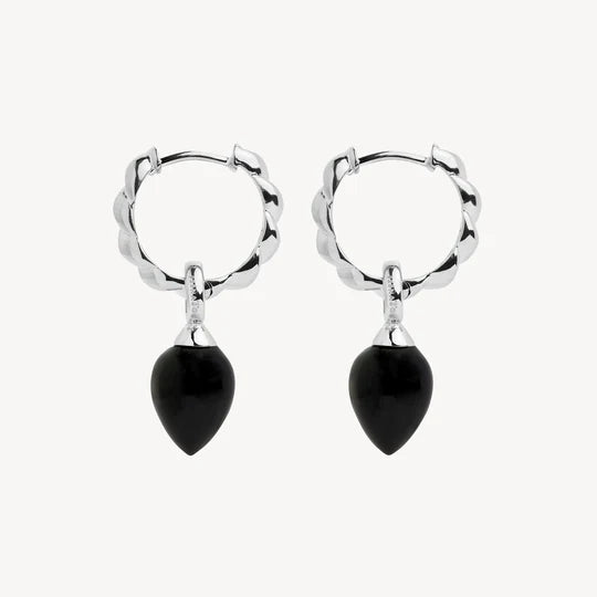 Dew Drop Silver Gemstone Earrings | Black Onyx