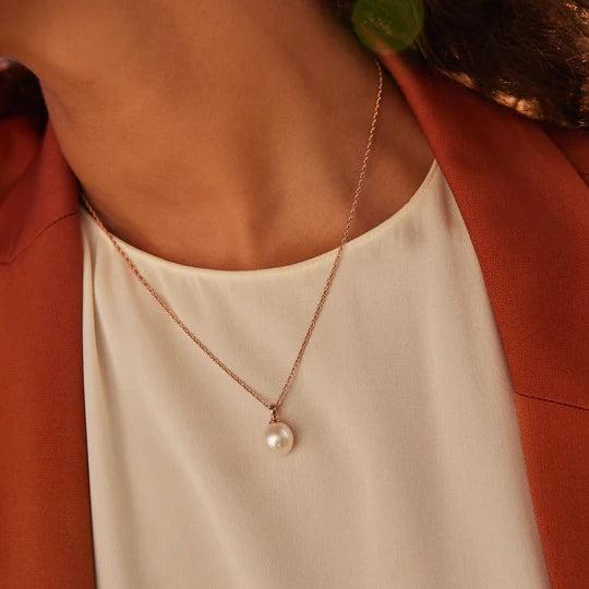 Dew Drop Pearl Necklace | Rose Gold