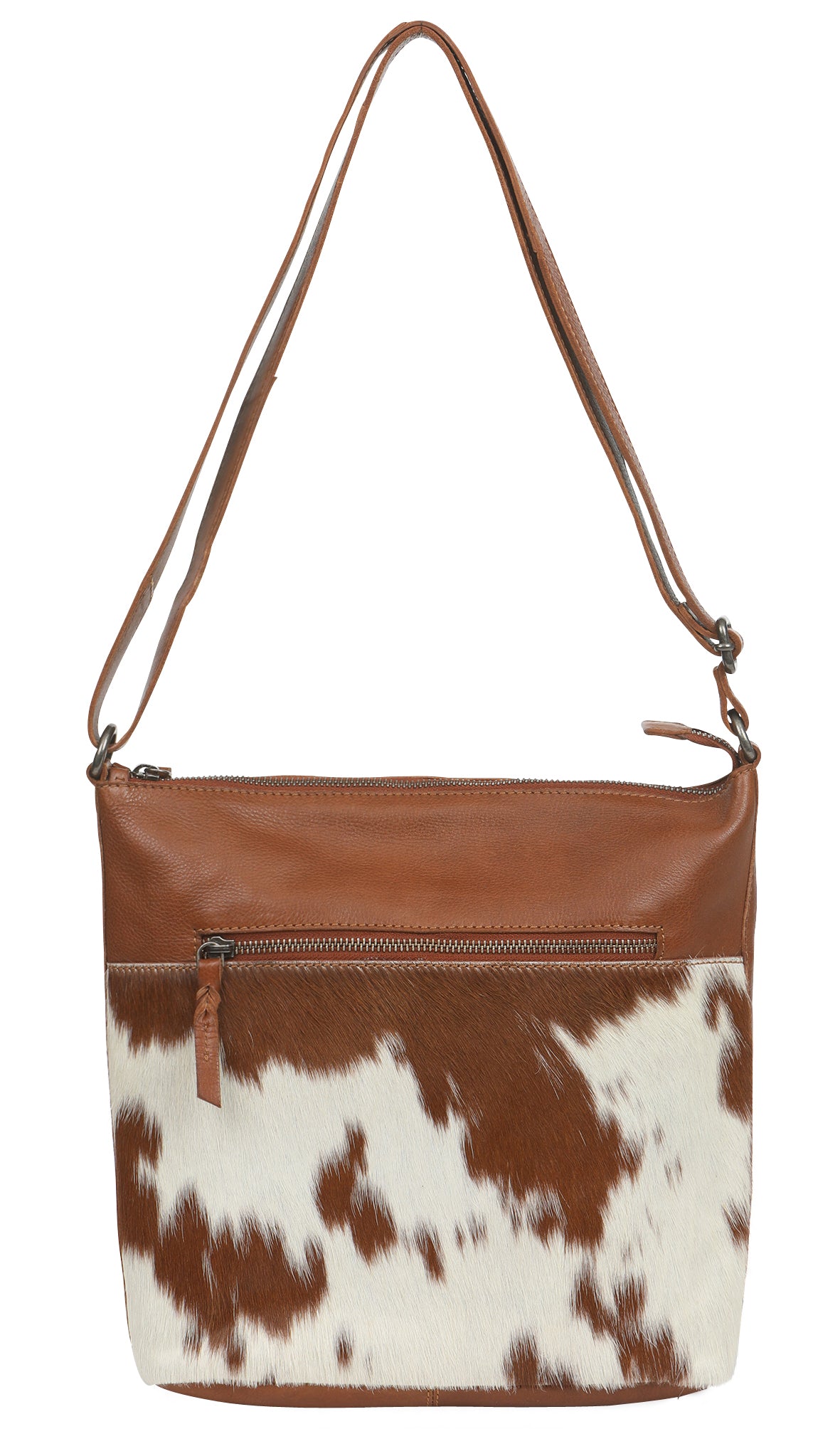 Cowhide Leather Bag With Zip + Long Strap | 6657