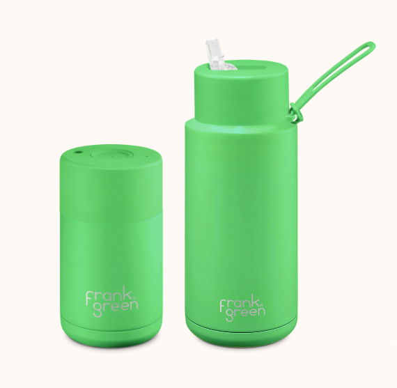 Neon 10oz Ceramic Reusable Cup + 34oz Ceramic Reusable Bottle | Boxed Gift Set
