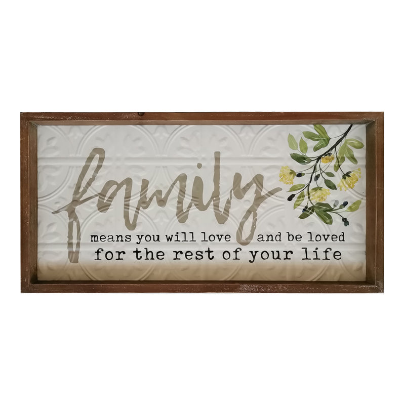 'Family Means Love' Pressed Tin w/Timber Sign