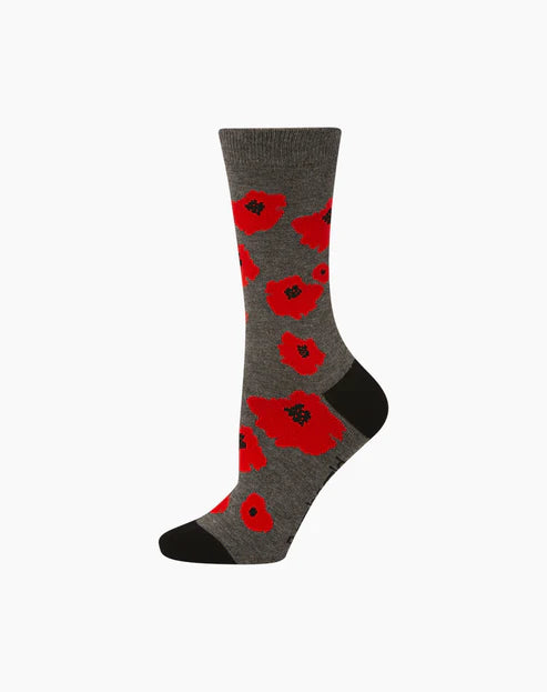 Poppies | Grey | Women's Bamboo Sock