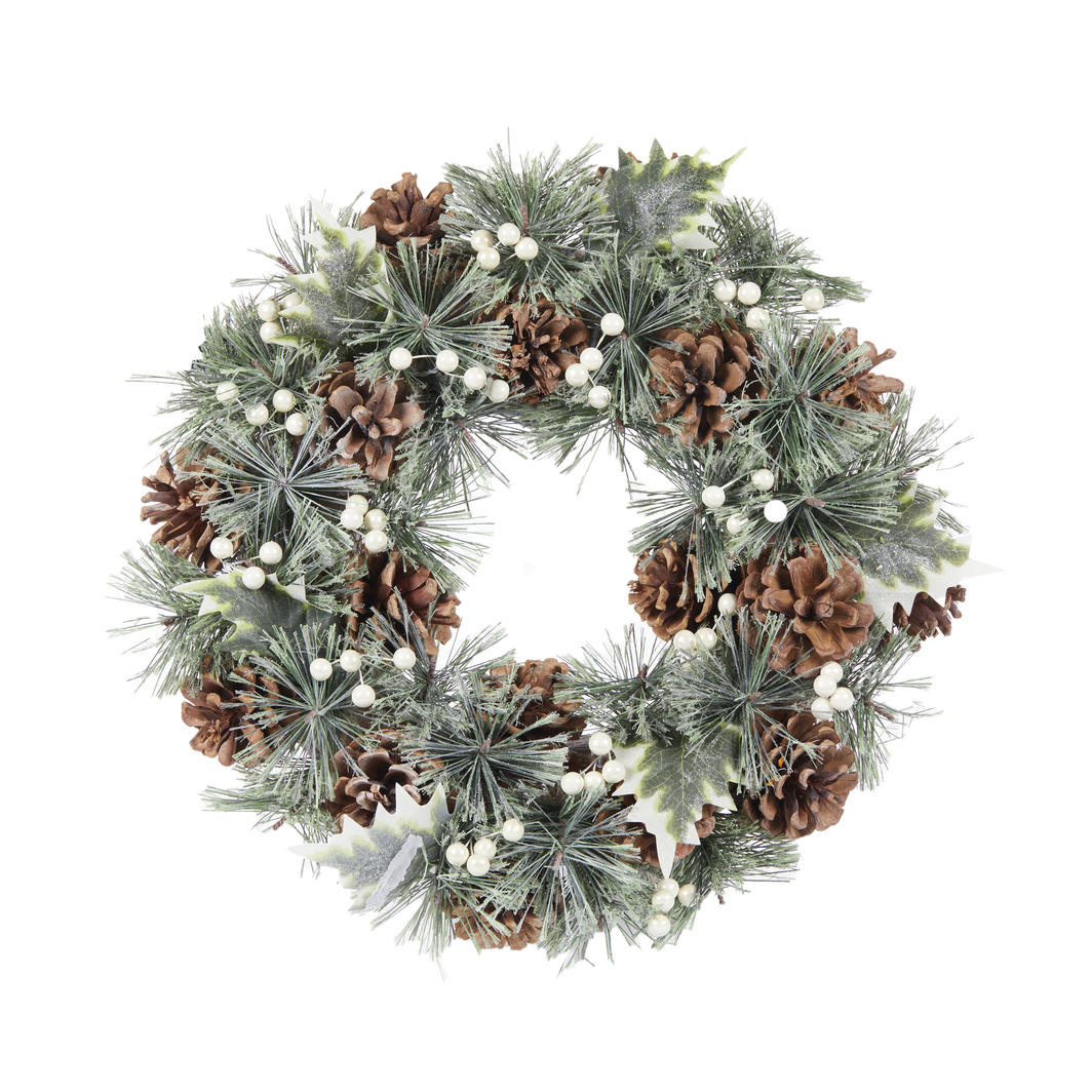 Evergreen Wreath with Pearls 33 cm