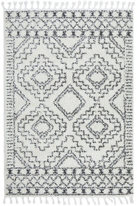 Casablanca Natural Patterned Shag Tassel Floor Rug