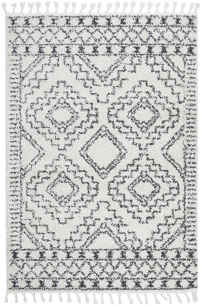 Casablanca Natural Patterned Shag Tassel Floor Rug