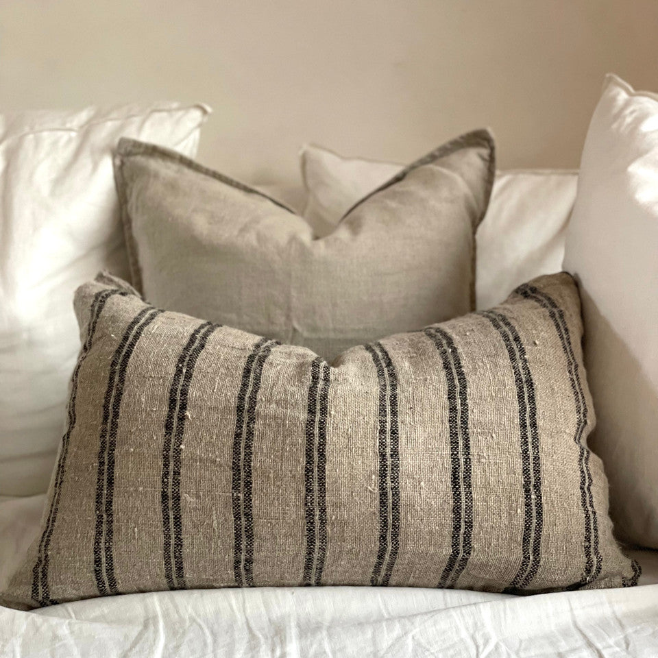 Angaston Handloomed Linen Cushion Black Stripe | 40x60cm