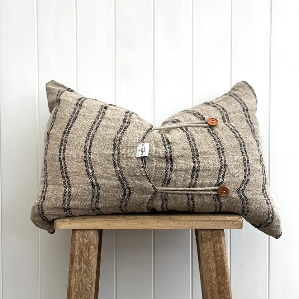 Angaston Handloomed Linen Cushion Black Stripe | 40x60cm