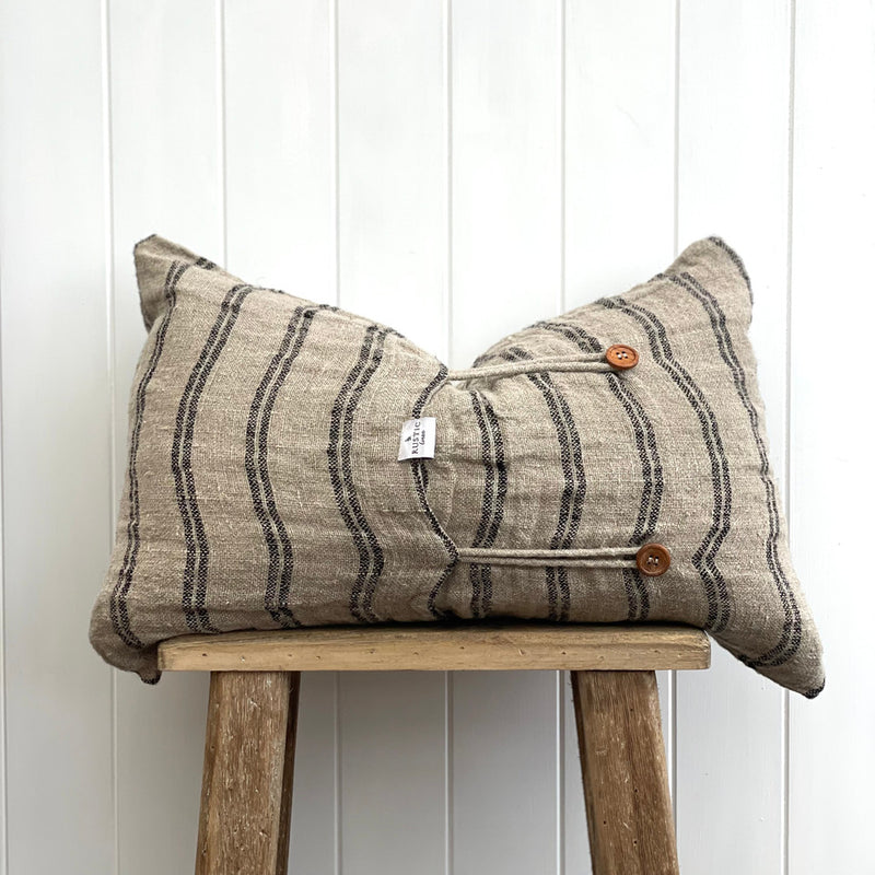Angaston Handloomed Linen Cushion Black Stripe | 40x60cm