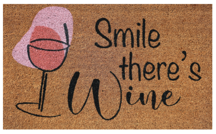 Smile There's Wine Doormat Black