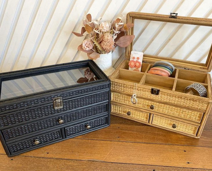Rattan Jewellery Box | Glass Lid
