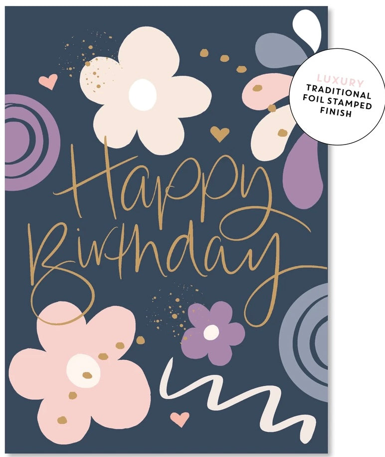 Happy Birthday Floral Retro | Greeting Card