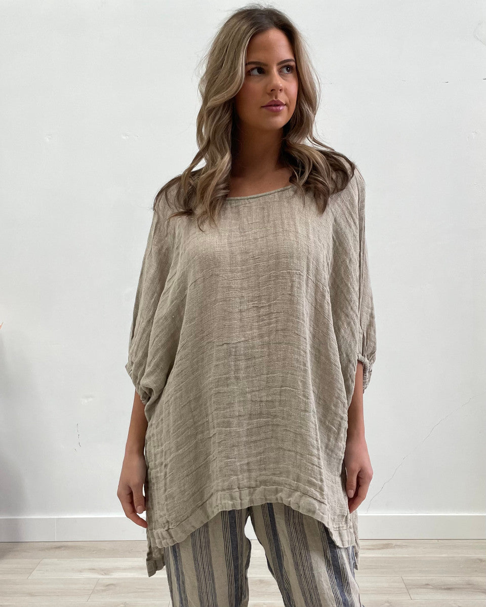 Carina Elasticasted Sleeves Linen Top